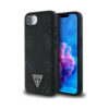 Coque iPhone 16e Guess Grained Hot Stamp Peony Triangle Logo MagSafe noire