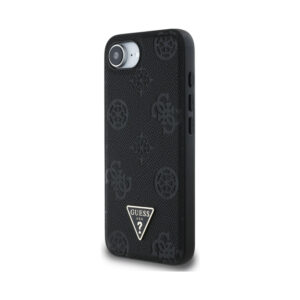 Coque iPhone 16e Guess Grained Hot Stamp Peony Triangle Logo MagSafe noire — visuel 2