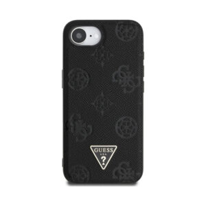 Coque iPhone 16e Guess Grained Hot Stamp Peony Triangle Logo MagSafe noire — visuel 3