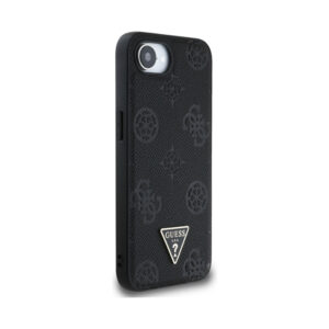 Coque iPhone 16e Guess Grained Hot Stamp Peony Triangle Logo MagSafe noire — visuel 4