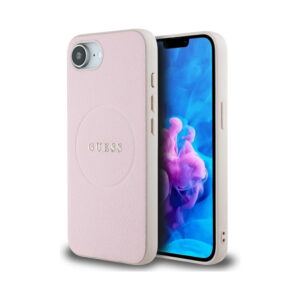 Coque iPhone 16e Guess Grained Ring MagSafe rose