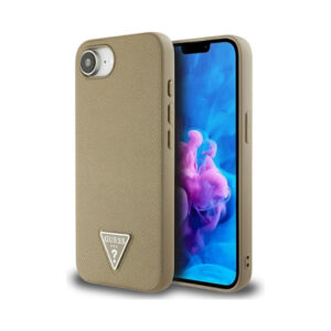 Coque iPhone 16e Guess Grained Triangle MagSafe brune