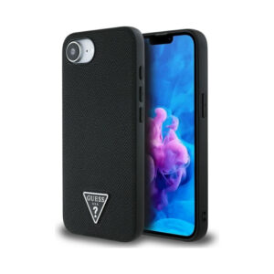 Coque iPhone 16e Guess Grained Triangle MagSafe noire