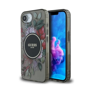 Coque iPhone 16e Guess IML Flowers MagSafe noire