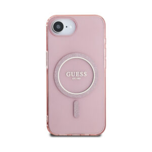 Coque iPhone 16e Guess IML Glitter Circle MagSafe rose — visuel 3