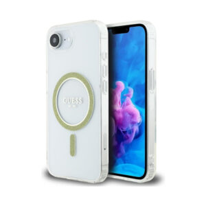 Coque iPhone 16e Guess IML Glitter Circle MagSafe transparente