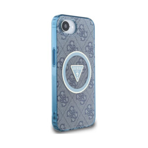 Coque iPhone 16e Guess IML Metal Glitter 4G Circle Triangle MagSafe bleue — visuel 4