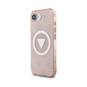 Coque iPhone 16e Guess IML Metal Glitter 4G Circle Triangle MagSafe rose — visuel 2