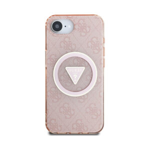 Coque iPhone 16e Guess IML Metal Glitter 4G Circle Triangle MagSafe rose — visuel 3