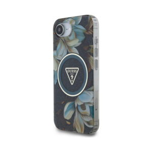 Coque iPhone 16e Guess IML Metal Glitter Flowers Triangle MagSafe noire — visuel 2