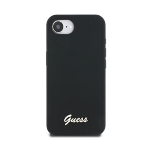 Coque iPhone 16e Guess Silicone Script Metal Logo MagSafe noire — visuel 3
