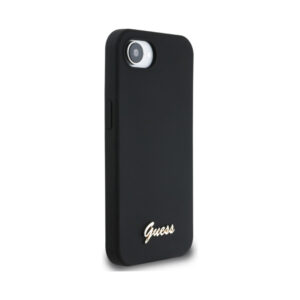 Coque iPhone 16e Guess Silicone Script Metal Logo MagSafe noire — visuel 4