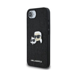 Coque iPhone 16e Karl Lagerfeld Fixed Glitter Karl & Choupette Heads Metal Pin noire — visuel 2