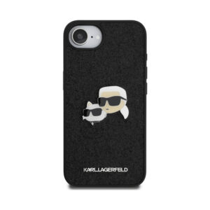 Coque iPhone 16e Karl Lagerfeld Fixed Glitter Karl & Choupette Heads Metal Pin noire — visuel 3