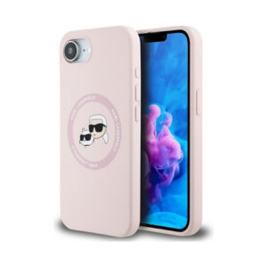 Coque iPhone 16e Karl Lagerfeld Silicone Karl & Choupette Heads MagSafe rose