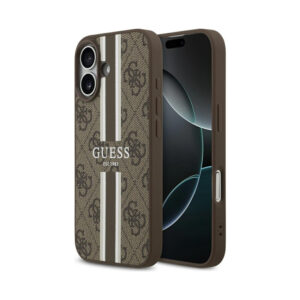 Coque iPhone 17 Guess 4G Printed Stripes MagSafe brune