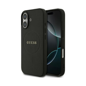 Coque iPhone 17 Guess Grained Ring MagSafe noire