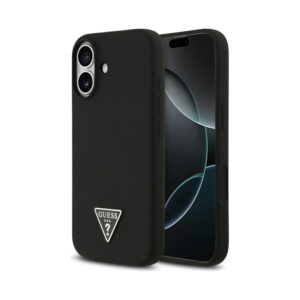 Coque iPhone 17 Guess Silicone Triangle Logo MagSafe noire