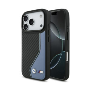 Coque iPhone 17 Pro BMW M Carbon Logo MagSafe bleue