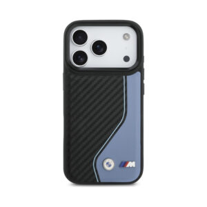Coque iPhone 17 Pro BMW M Carbon Logo MagSafe bleue — visuel 3