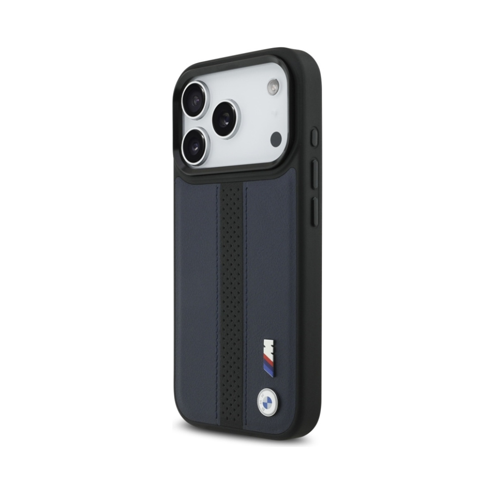 Coque iPhone 17 Pro BMW M Perforated Stripe Logo MagSafe bleu marine — visuel 2