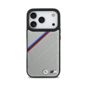 Coque iPhone 17 Pro BMW M Tricolor Metal Logo MagSafe grise — visuel 3