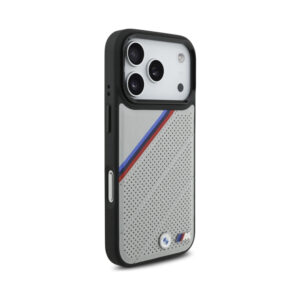 Coque iPhone 17 Pro BMW M Tricolor Metal Logo MagSafe grise — visuel 4
