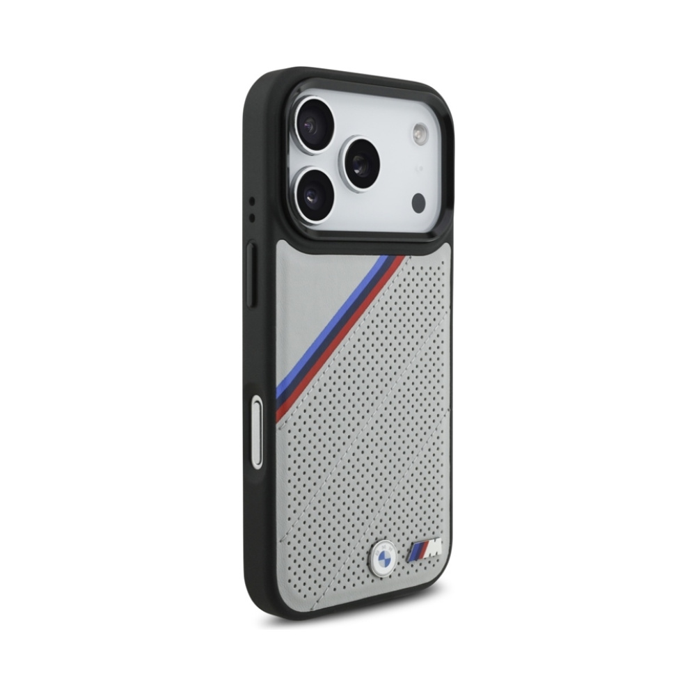 Coque iPhone 17 Pro BMW M Tricolor Metal Logo MagSafe grise — visuel 4