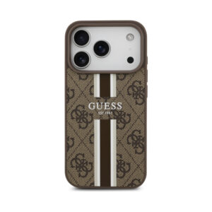 Coque iPhone 17 Pro Guess 4G Printed Stripes MagSafe brune — visuel 3