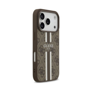Coque iPhone 17 Pro Guess 4G Printed Stripes MagSafe brune — visuel 4