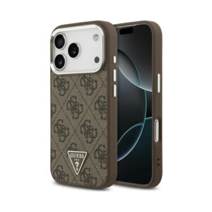 Coque iPhone 17 Pro Guess 4G Triangle Logo MagSafe brune