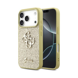 Coque iPhone 17 Pro Guess Fixed Glitter Big 4G dorée