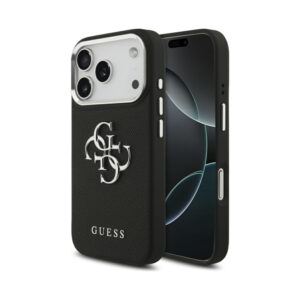Coque iPhone 17 Pro Guess Grained Big 4G Classic Logo noire
