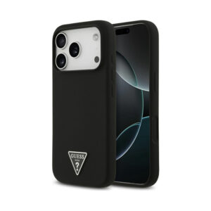 Coque iPhone 17 Pro Guess Silicone Triangle Logo MagSafe noire