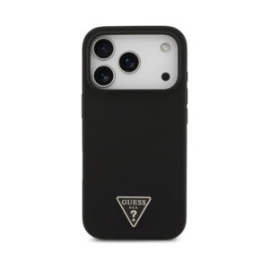 Coque iPhone 17 Pro Guess Silicone Triangle Logo MagSafe noire — visuel 3