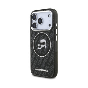 Coque iPhone 17 Pro Karl Lagerfeld IML Glitter Karl & Choupette Heads Logo MagSafe noire — visuel 2