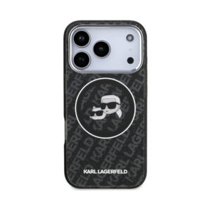 Coque iPhone 17 Pro Karl Lagerfeld IML Glitter Karl & Choupette Heads Logo MagSafe noire — visuel 3