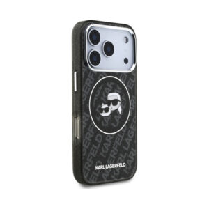 Coque iPhone 17 Pro Karl Lagerfeld IML Glitter Karl & Choupette Heads Logo MagSafe noire — visuel 4