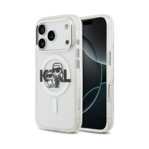 Coque iPhone 17 Pro Karl Lagerfeld IML Glitter Karl & Choupette Sketch Logo MagSafe transparente