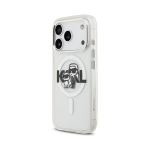 Coque iPhone 17 Pro Karl Lagerfeld IML Glitter Karl & Choupette Sketch Logo MagSafe transparente — visuel 2