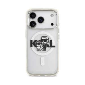 Coque iPhone 17 Pro Karl Lagerfeld IML Glitter Karl & Choupette Sketch Logo MagSafe transparente — visuel 3