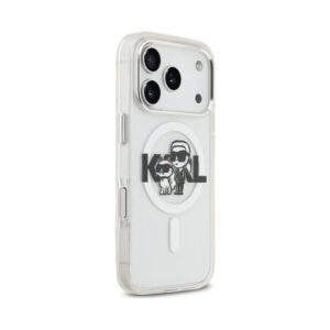 Coque iPhone 17 Pro Karl Lagerfeld IML Glitter Karl & Choupette Sketch Logo MagSafe transparente — visuel 4