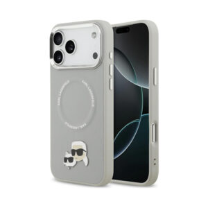 Coque iPhone 17 Pro Karl Lagerfeld Karl & Choupette Pins MagSafe grise