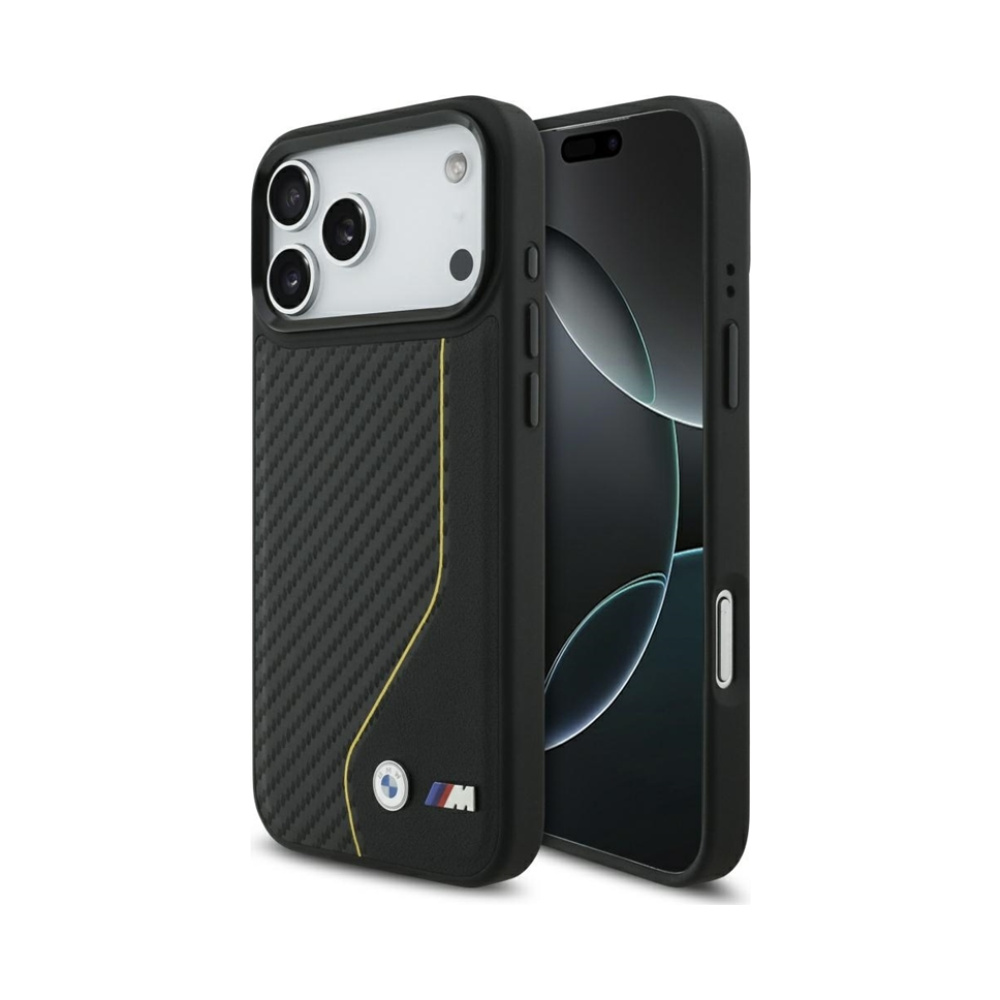 Coque iPhone 17 Pro Max BMW M Carbon Line & Logo MagSafe jaune