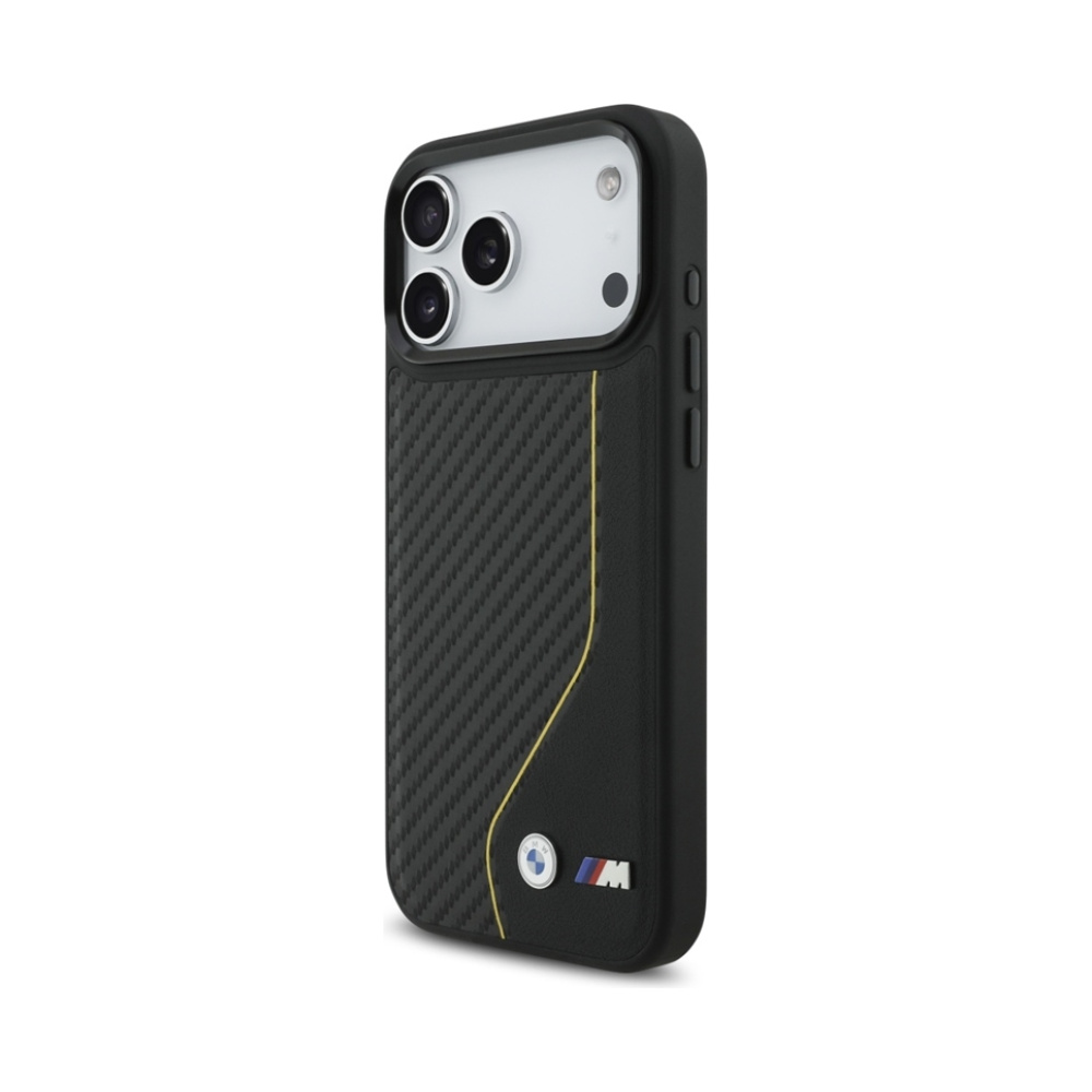 Coque iPhone 17 Pro Max BMW M Carbon Line & Logo MagSafe jaune — visuel 2