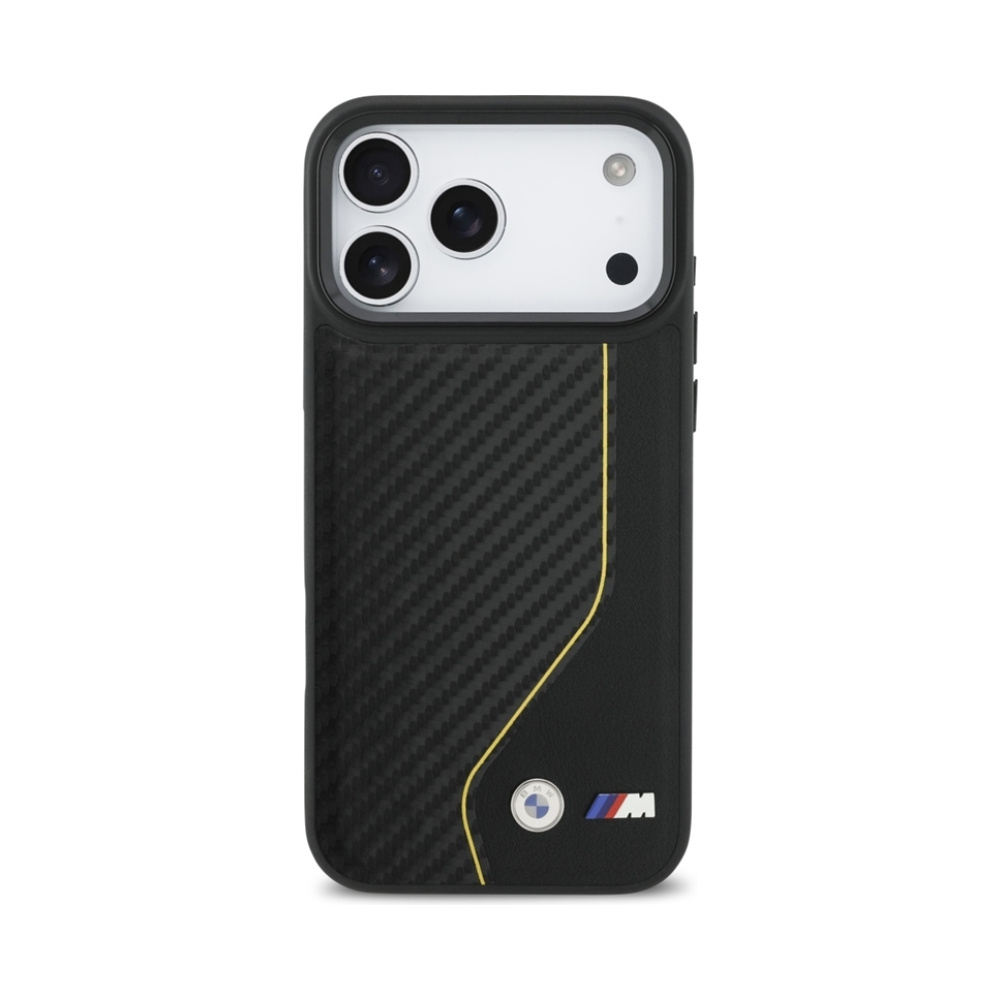 Coque iPhone 17 Pro Max BMW M Carbon Line & Logo MagSafe jaune — visuel 3