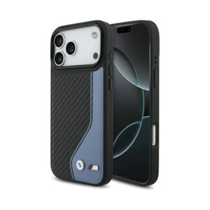 Coque iPhone 17 Pro Max BMW M Carbon Logo MagSafe bleue