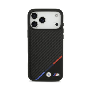 Coque iPhone 17 Pro Max BMW M Carbon Tricolor Line MagSafe noire — visuel 3