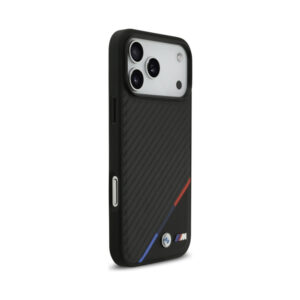 Coque iPhone 17 Pro Max BMW M Carbon Tricolor Line MagSafe noire — visuel 4