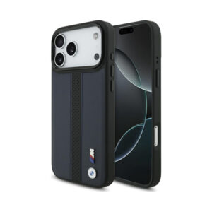 Coque iPhone 17 Pro Max BMW M Perforated Stripe Logo MagSafe bleu marine